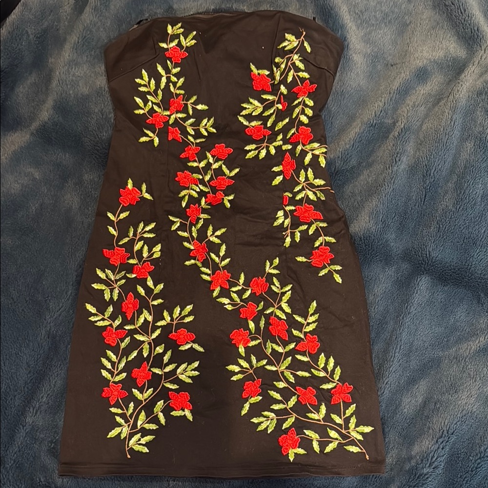 Guess Brown and Red Strapless Bodycon Dress